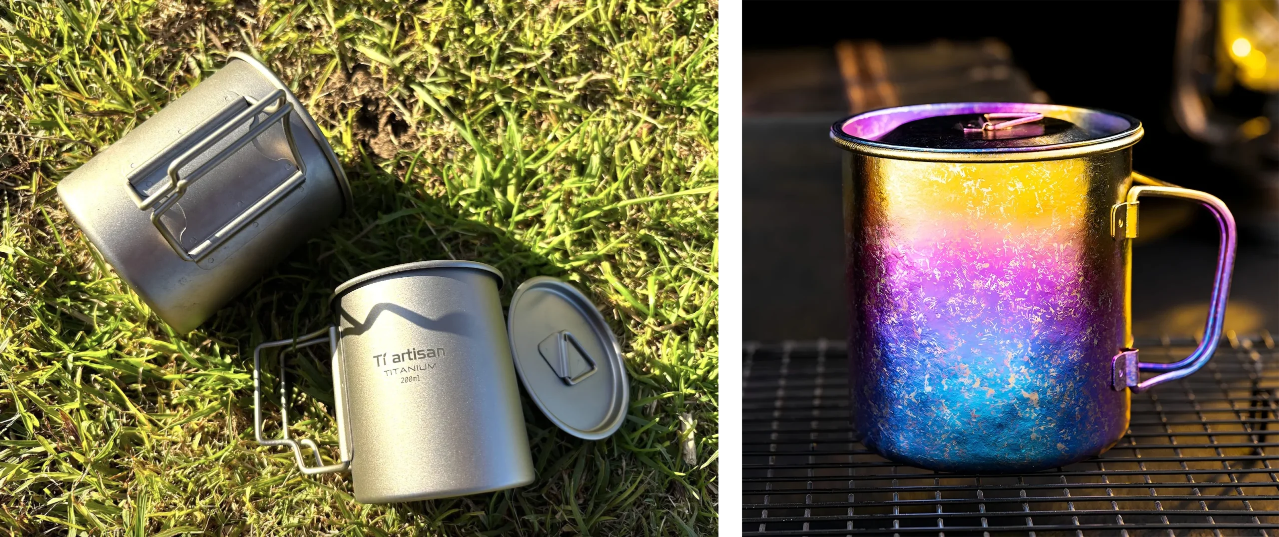 Why Choose Anodized Titanium? 7 Core Benefits You Need to Know 3 Titanium Camping Cups in grass side views scaled
