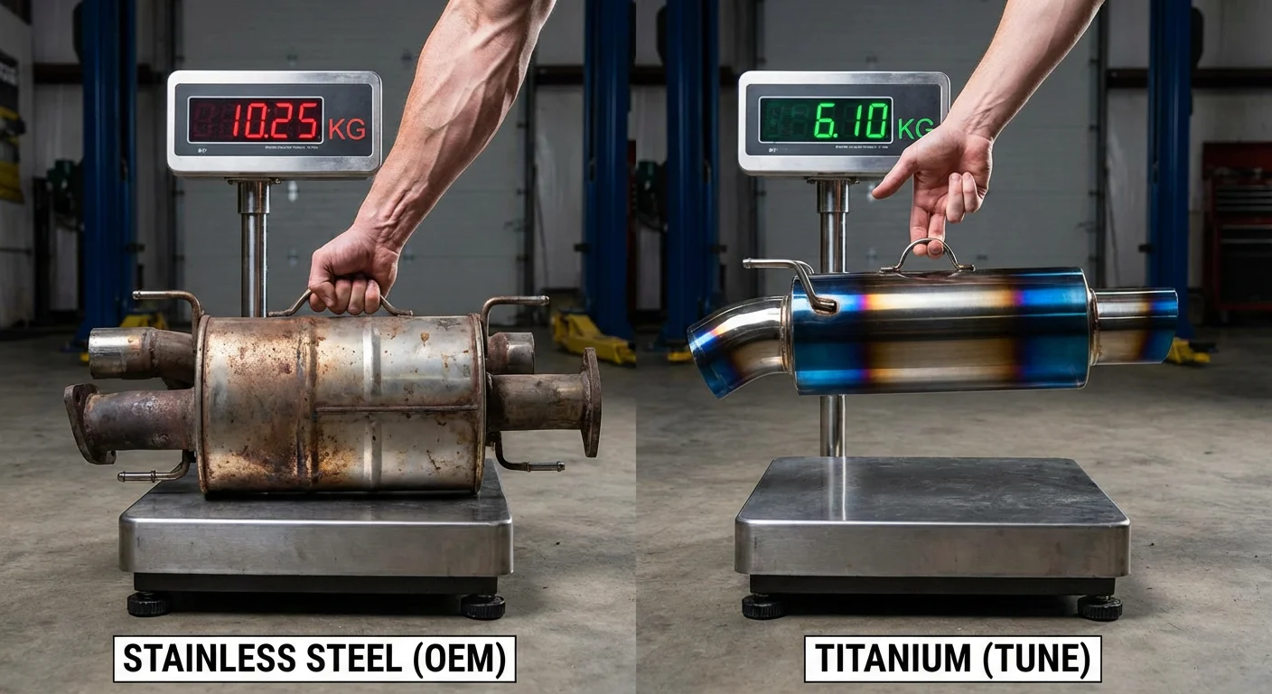 Burnt Titanium 101: Everything You Need to Know (Benefits, Types & Myths) 3 Weight comparison test titanium vs stainless steel exhaust parts
