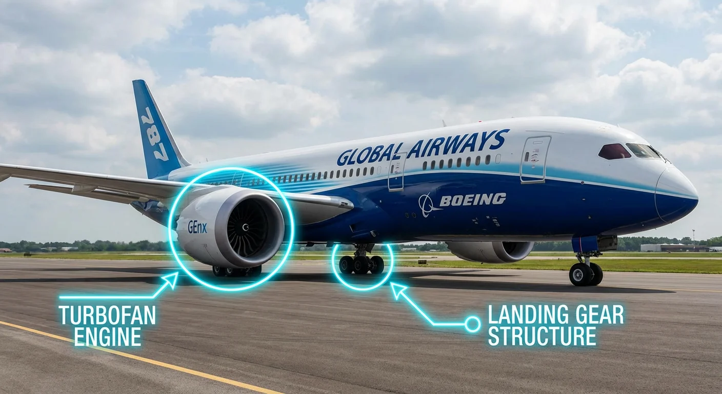 Le titane est-il magnétique ? Le guide ultime de ses propriétés, alliages et applications 5 Un moteur à réaction moderne avec un accent sur les grandes pales de la soufflante, qui sont souvent fabriquées à partir d'alliages de titane pour leur résistance et leur légèreté.