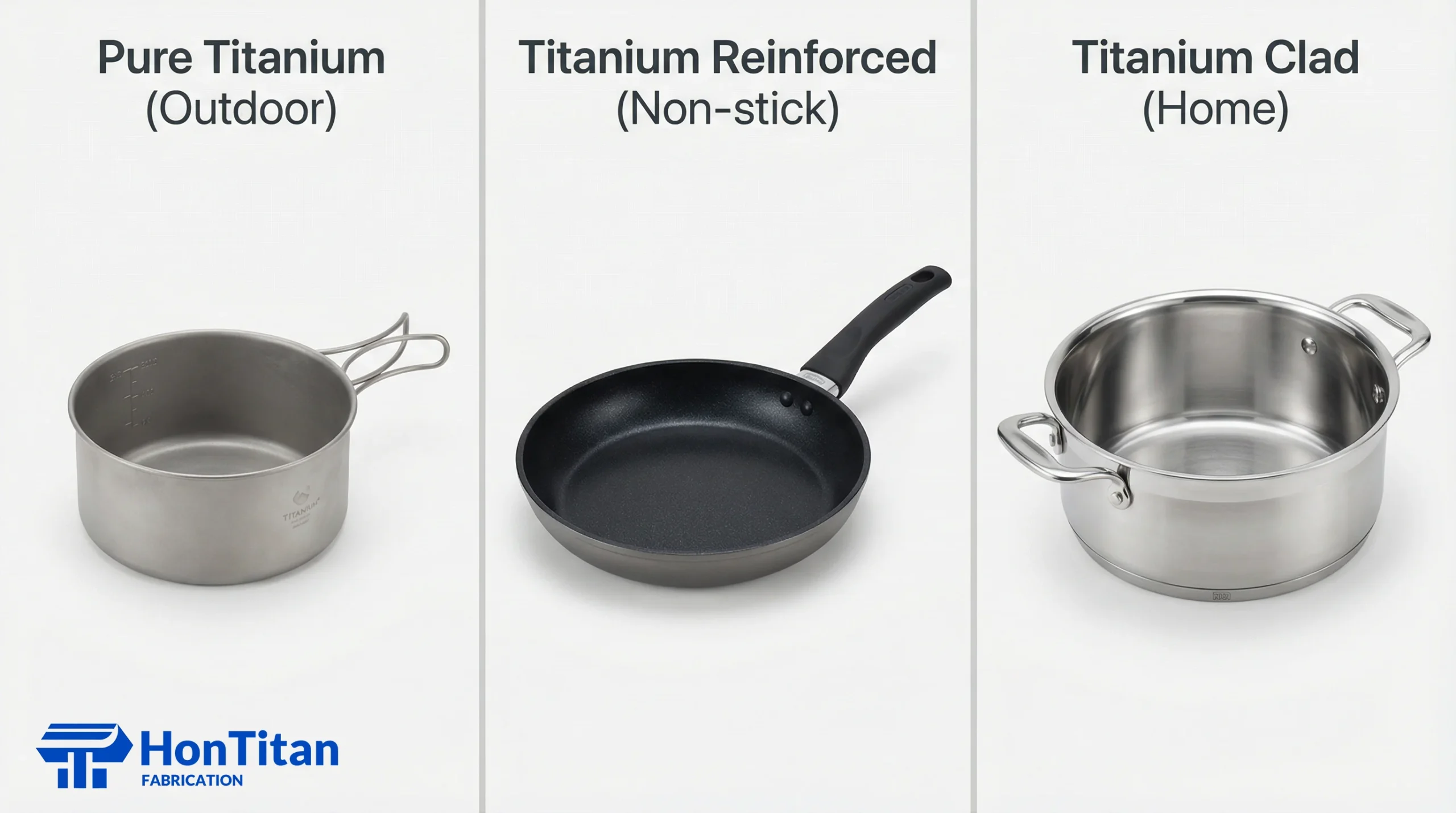 Titanium Cookware: The Honest Truth (Outdoor vs. Home & Safety Guide) 2 Comparison of pure titanium camping pot vs titanium non-stick pan vs titanium clad stainless steel cookware
