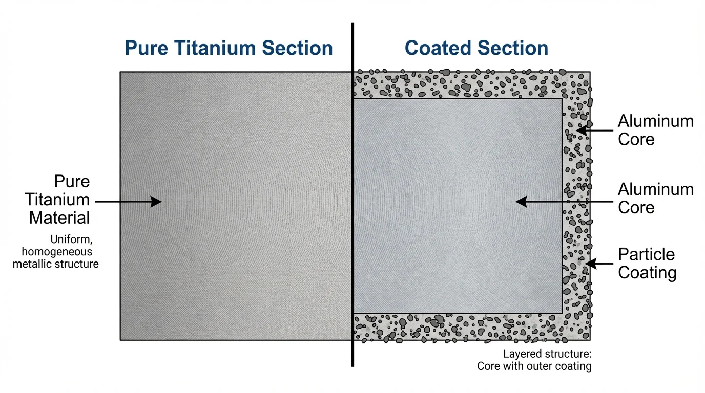 The Truth About Titanium Cookware Health Risks: Is It Safe or Just Marketing? 2 Cross-section diagram comparing the structure of a solid pure titanium pan versus an aluminum pan with a titanium-reinforced non-stick coating.