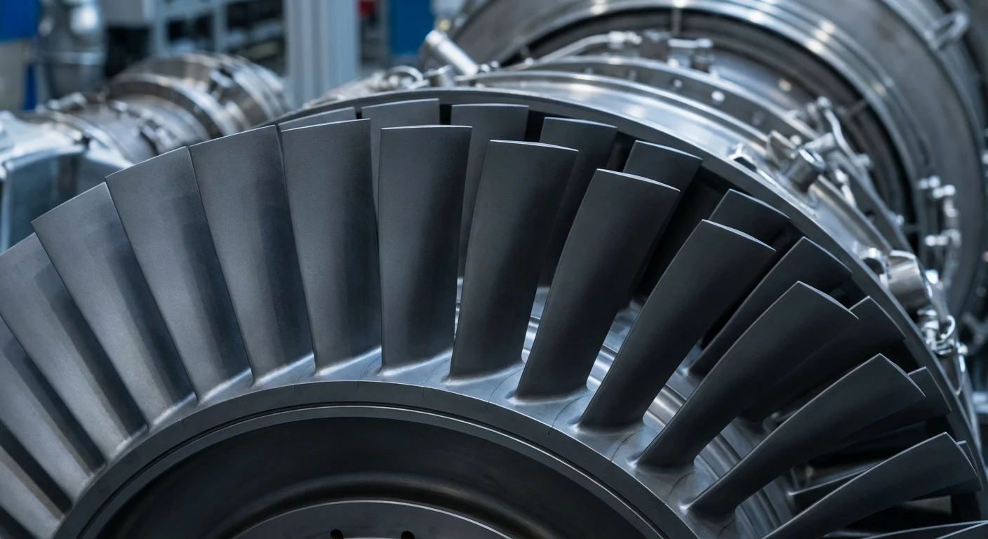 What is Grade 5 Titanium (Ti-6Al-4V)? The Ultimate Guide to Properties, Uses & Cost 2 Close-up detail of precision-engineered Grade 5 Titanium turbine blades inside a commercial aircraft jet engine compressor, highlighting heat resistance and strength