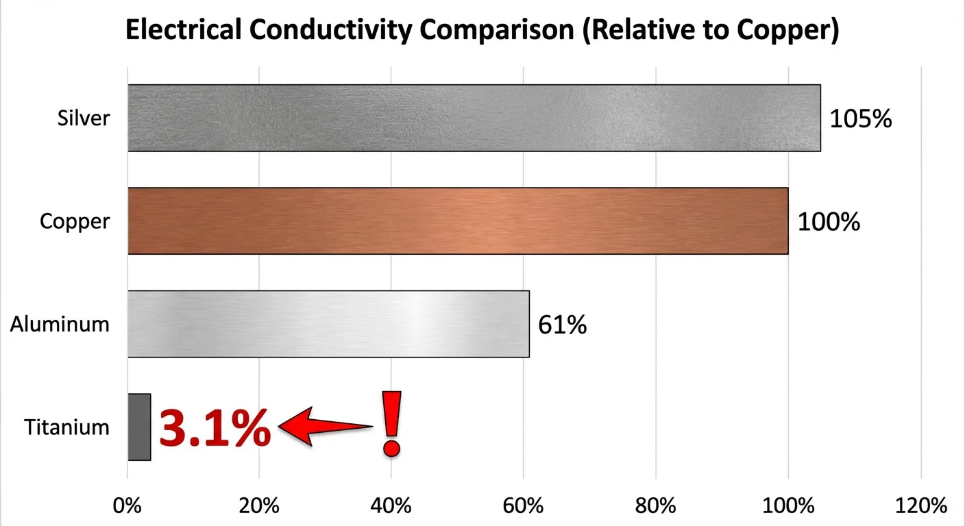 Is Titanium a Conductive Metal? Yes, But Not Like You Think 2 Bar chart comparing electrical conductivity of Copper vs Titanium vs Aluminum.