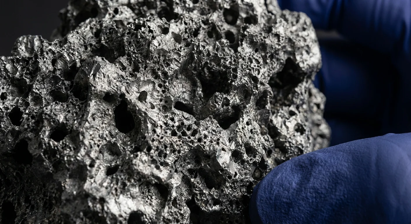 What is Titanium Sponge? Everything You Need to Know 2 Close-up macro shot of titanium sponge surface showing porous brittle texture resembling fossilized coral.