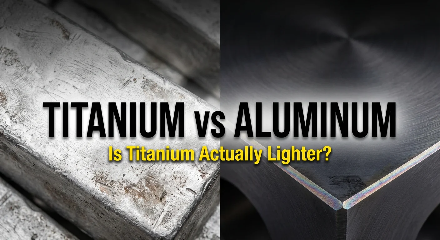 صورة مميزة مع تراكب نص يقارن بين التيتانيوم والألومنيوم.