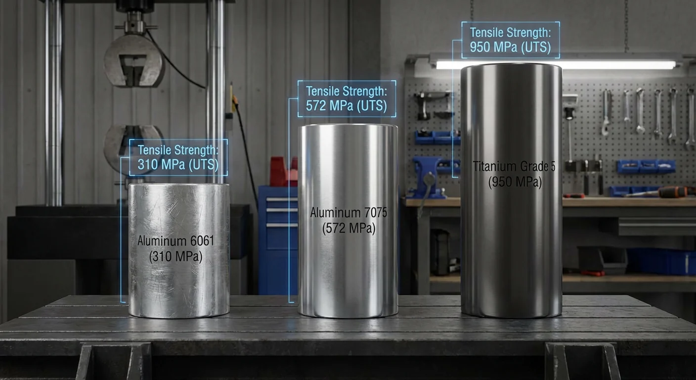 Titanium vs. Aluminum: A Technical Analysis of Weight, Strength, and Performance 4 3D visualization of metal strength comparison using realistic cylinders.