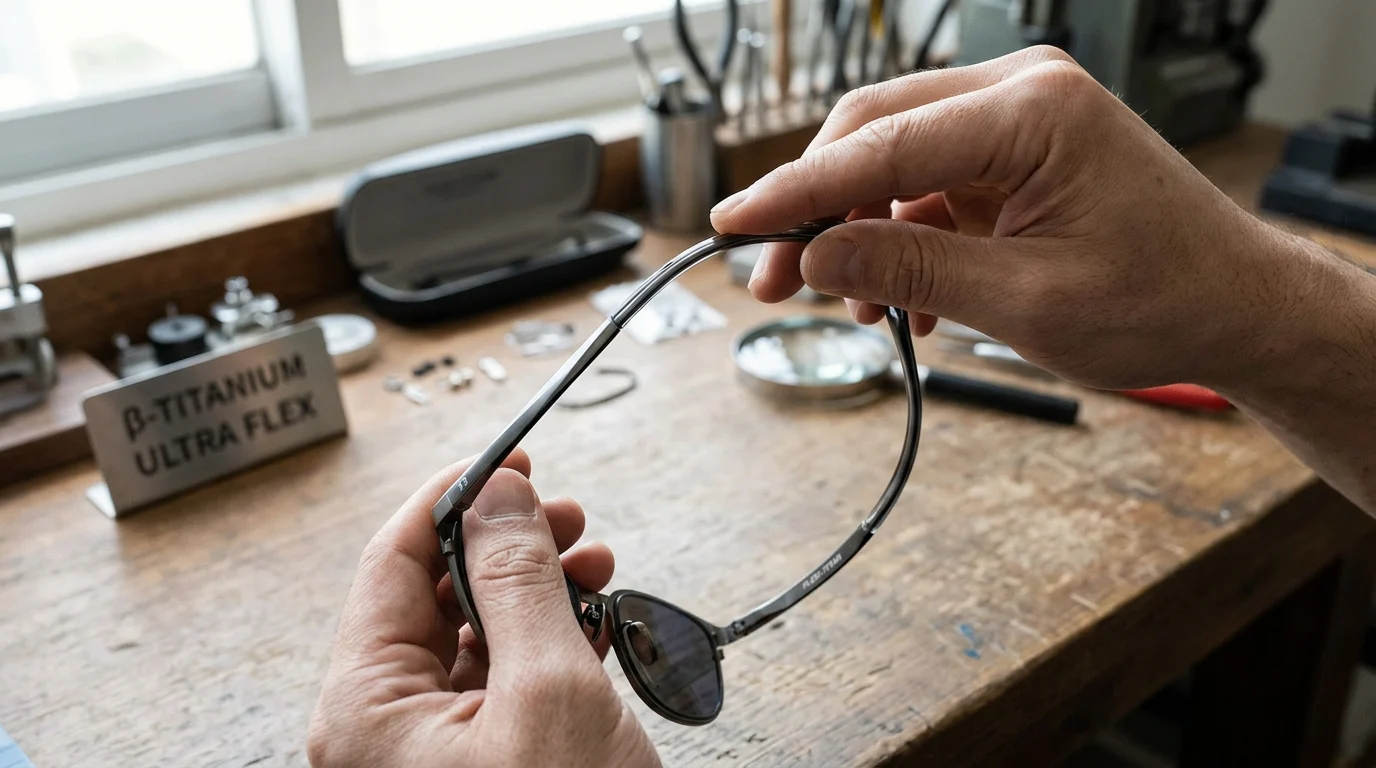 Óculos de titânio 101: um guia completo sobre vantagens, desvantagens e materiais 3 Demonstração da extrema flexibilidade e capacidade de flexão das armações de óculos em titânio beta