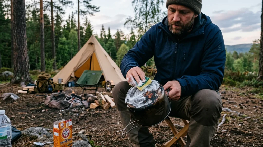 Как чистить титан: Исчерпывающее руководство для ювелирных изделий, часов и шестеренок 6 Паста из пищевой соды для удаления копоти и пригоревшей пищи с титановой походной кастрюли.