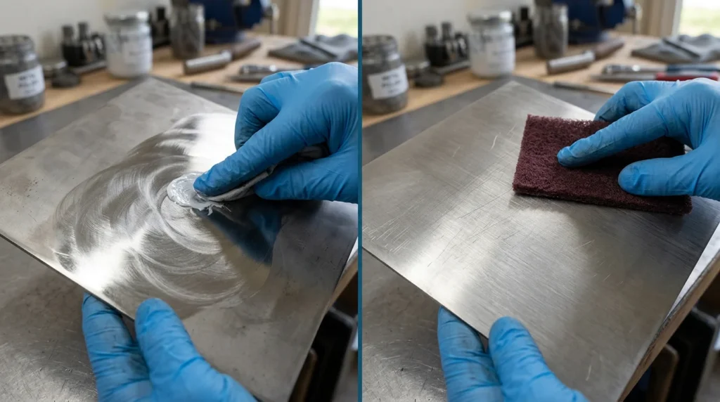 Как чистить титан: Исчерпывающее руководство для ювелирных изделий, часов и шестеренок 8 Удаление микроцарапин с полированного титана с помощью специализированного состава для полировки металла и салфетки из микрофибры.