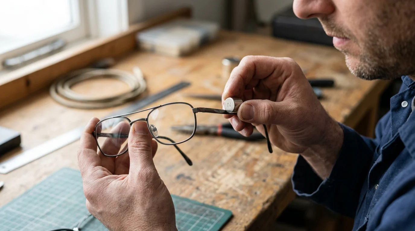 Óculos de titânio 101: um guia completo sobre vantagens, desvantagens e materiais 5 Realização de um teste magnético para verificar se os vidros de titânio autênticos não são magnéticos