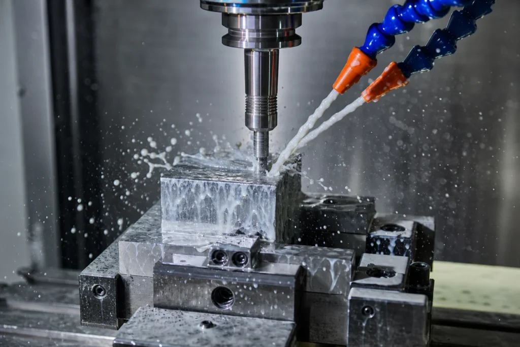 Die Wahl zwischen Titan Grade 9 und Grade 5 für Ihr Projekt 2 CNC-Fräsmaschine, die ein komplexes hochfestes Bauteil aus einem massiven Titan-Block der Güteklasse 5 herstellt.
