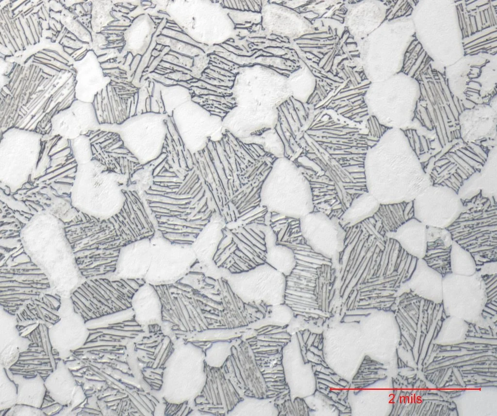 Ti-6Al-4V vs Ti-6Al-4V ELI: Grade 5 vs Grade 23 — An Engineer's Decision Guide 3 Ti-6Al-4V titanium alloy microstructure at 500X magnification showing alpha-beta phase distribution — the microstructural foundation that determines mechanical properties in both Grade 5 and Grade 23
