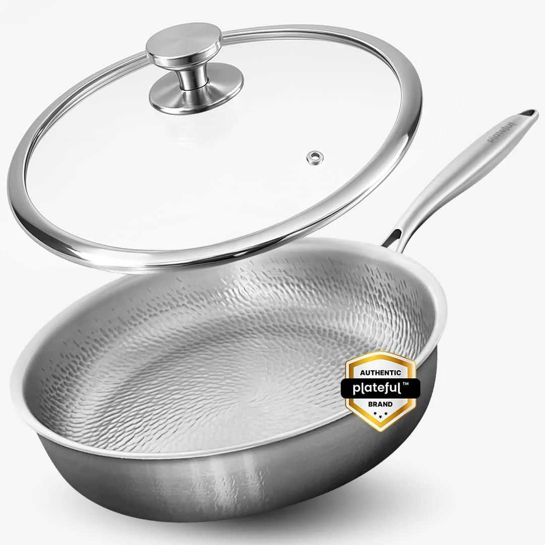Titanium Thermal Conductivity: Why It's Low and When That Matters 8 Pure titanium frying pan - showing the hammered titanium surface of a non-stick titanium cookware pan